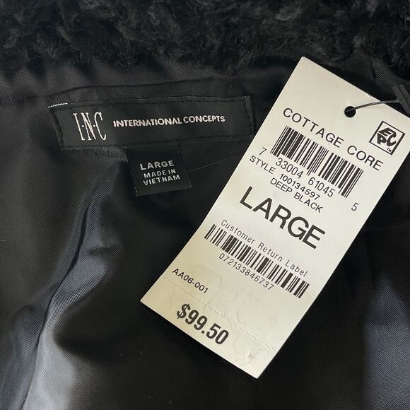 INC Large Faux Fur Vest Full-Zip Sleeveless Lined Pockets Collared Black New - Picture 9 of 12